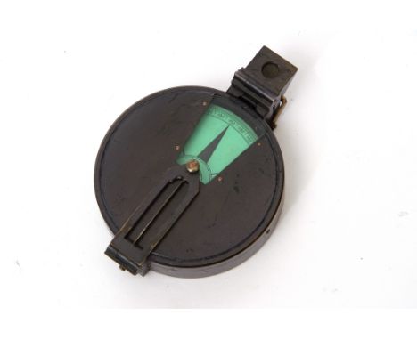 Late 19th century combined compass and clinometer in leather felt lined carrying case, no maker's marks, good condition