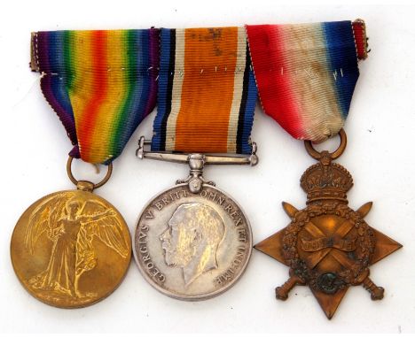 WWI medal trio comprising 1914-15 Star, War Medal and Victory Medal, all impressed to T4-092816 Driver T Barber of the Army S