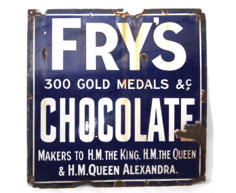 Enamel sign for Fry's Chocolate, makers to HM The King and The Queen and HM Queen Alexandra