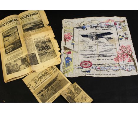 Early aviation memorabilia colour printed on flimsy- souvenir of England's First Flying Week held at Doncaster, October 1909,