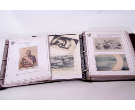 Two postcard albums chronicling the Russian/Japanese war, early 20th century, various cards showing the Russian Black Sea fle