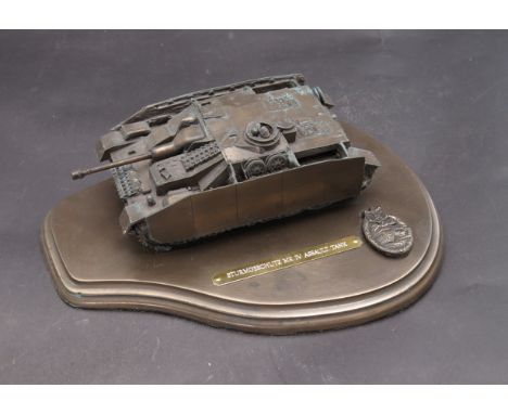 A bronzed resin Sturmgeschutz Mk IV assault tank model on plinth base 