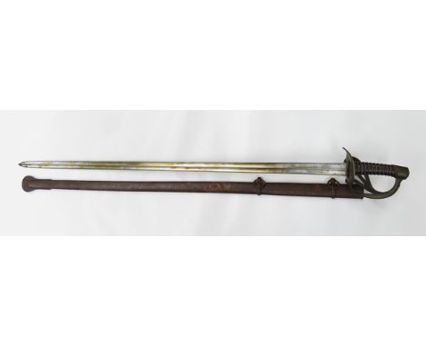 A Napoleonic era French heavy Cuirassier trooper's sword XI model (or XIII) with straight double fullered blade and flat back