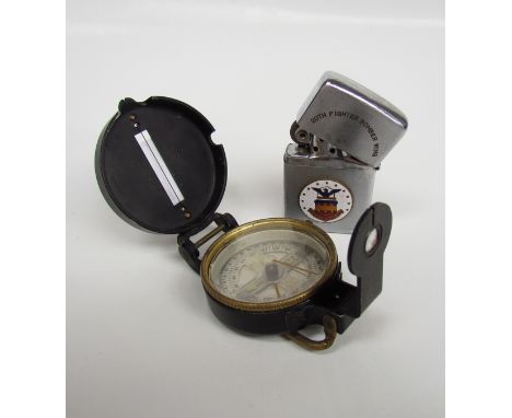 A US Army Corps of Engineers compass and a Zippo lighter engraved 79th fighter bomber squadron England 1955 (2)