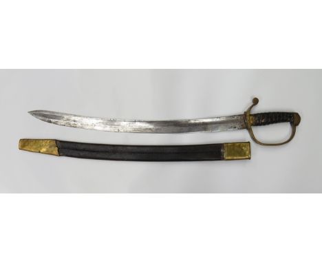 A 19th Century Continental sabre with brass hilt and leather scabbard 