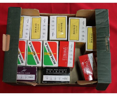 Twelve various boxes of 12 bore cartridges, this item can only be purchased by someone with a current valid shotgun certifica