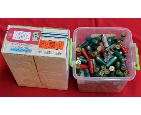 Two hundred and fifty 12 bore gamebore 'Super Game' cartridges in unopened carton with a box of various loose cartridges incl