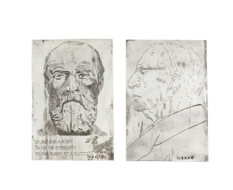 A CASED PAIR OF ENGRAVED SILVER PORTRAIT PANELS, Dublin 1973, commemorative torc mark depictingi) Charles Stewarrt Parnell an