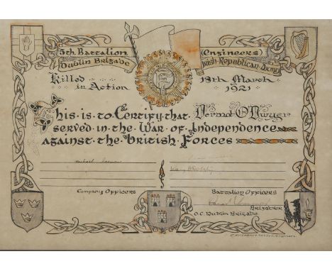 DERMOT O'DWYER, 5TH BATTALION DUBLIN BRIGADE,Killed in action during War of Independence, 18th March 1921. A collection compr