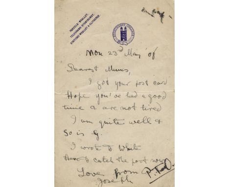 JOSEPH  MARY  PLUNKETT:  An important collection of early family lettersOf all the strange assortment of separatists and soci