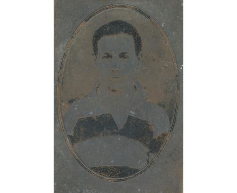 A RECTANGULAR METAL PLATE LITOGRAPHIC PRINTING PLATE designed to produce the well known known oval portrait of Kevin Barry, t