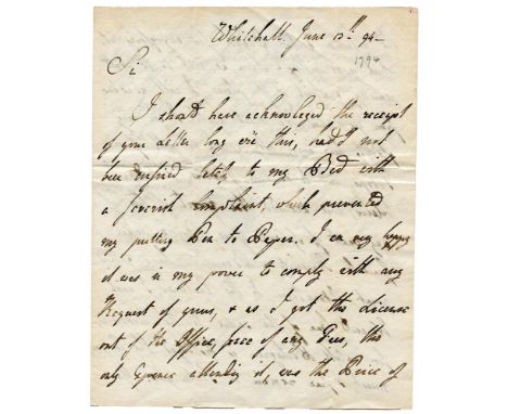 ‘OUR GREAT  NAVAL VICTORY’Lord  Pembroke. An ALS to an unnamed correspondent (probably one of the More O’Ferrall family), fro