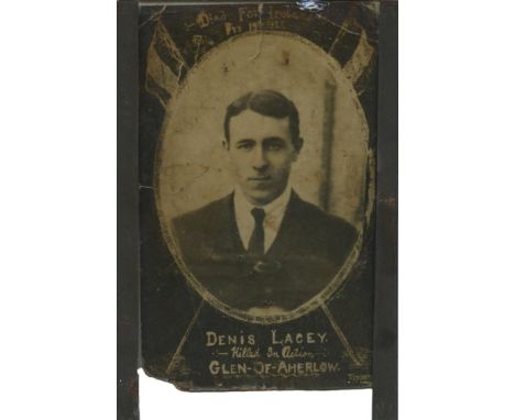 DENIS 'DINNY' LACEY (1889-1923) A monochrome memorial card, c. 14 x 8.5cm, with oval portrait between the inscriptions 'Died 