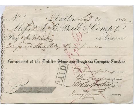 MESSRS J. B. BALL & COMPANY (DATED 21ST SEPT 1832)One Pound and Three Shillings and four pence, for the account of the Dublin