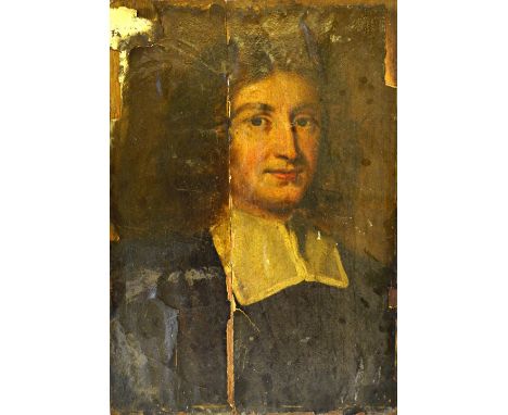 17th/18th Century School, Portrait of a man with a white collar, oil on paper laid down on board, 52cm x 37.5cm.