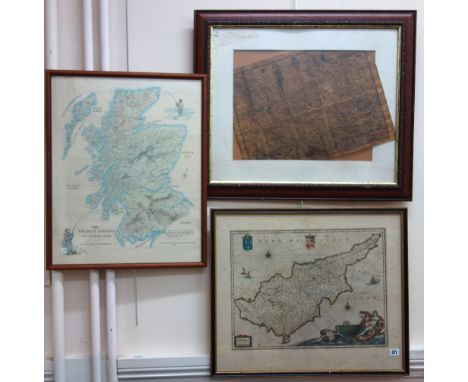 Cyprus, Blaeu (Johannes), Cyprus Insula c.1650, engraved map with hand colouring, elaborate cartouche, two compass roses and 