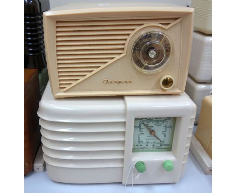 A McMichael Radio Ltd, table top model 488u in cream Art Deco case with green knobs, repaired, a Broadcast model 784 in 115v 