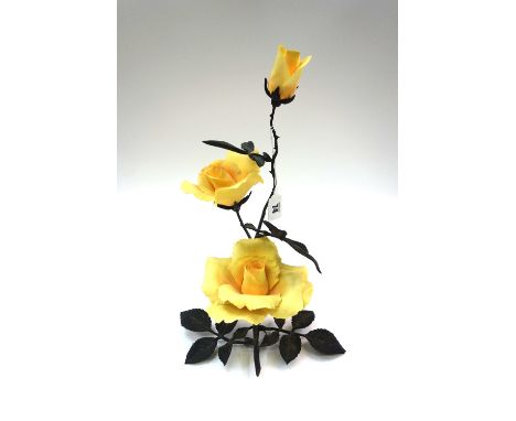 A Boehm yellow rose porcelain and bronzed sculpture, 34cm high, a Sevres style jardiniere, Spode The Cutty Sark bowl, limited