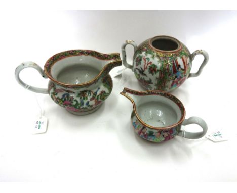 Two Chinese Export 'famille rose' milk and cream jugs, Qing dynasty, 19th century, and a similar sucrier (3).