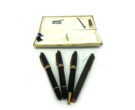 A Parker sterling silver engine turned fountain pen and Mont Blanc - Meisterstuck, fountain, ball point and roller ball pens,