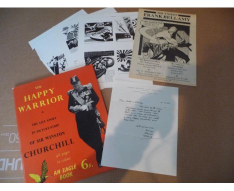 Illustrator Frank Bellamy interest-a signed copy of his book The Happy Warrior life story in picture strip of Sir Winston Chu