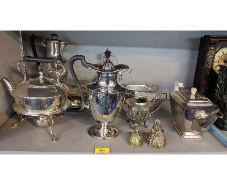 Silver plate and EPNS items to include a teapot, a coffee pot, a festive Christmas twin candleholder and other items Location