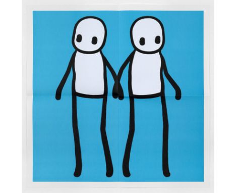 Stik (British 1979-), 'Holding Hands (Blue)', 2020, offset lithograph in colours on wove paper, signed in black marker; sheet