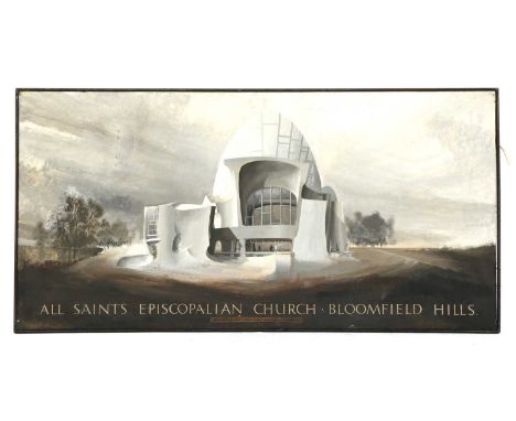 John G Pickles,'All Saints Episcopalian Church in Bloomfield Hills'a set of eight oil on board architectural studies, labelle