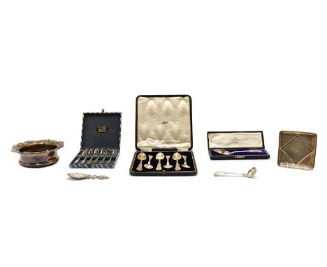 A collection of silver items, to include a cased set of six silver spoons, by James McKay, Edinburgh 1845, a cased George IV 