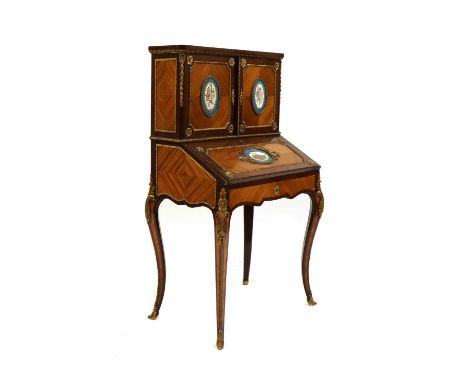 A French Louis XV-style kingwood and gilt-metal mounted bureau de dame, early 20th century, the upper section with twin doors