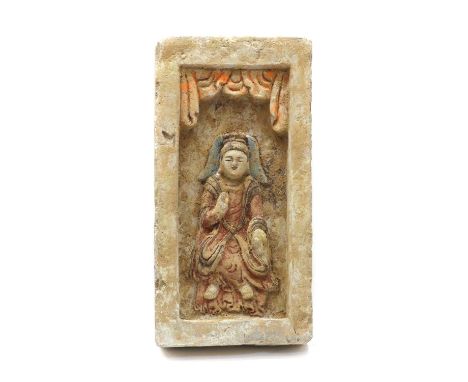 A Northern Chinese Wei Dynasty ceramic brick, with recessed moulded female figure. 33cm long, 16cm wide, 5cm deep, Wei Dynast
