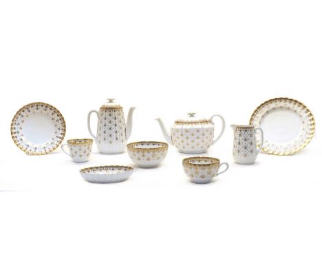 A large collection of Spode Fleur-de-lis wares, to include; various plates, tea cups, coffee cups, saucers, tea pot, coffee p