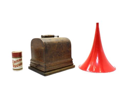 An Edison Gem Cylinder Phonograph and cover, with a painted, probably later, horn and a single cylinderCondition report: Case