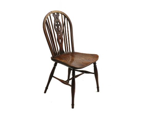 A fruitwood and elm Windsor single chair, early 19th century, Thames valley, the stick back centred with a Prince of Wales fe