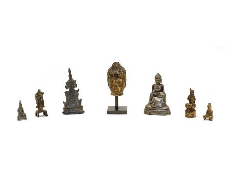A collection of miniature Buddhist figures, of Buddha or Bodhisattva, in gilt bronze, white metal or gilded lacquer on clay, 