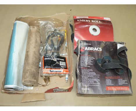 Two rolls of emery cloth, a 1983 Marlboro calendar (a/f), six NGK R BR9EVX spark-plugs (used), an ignition/starter switch, a 