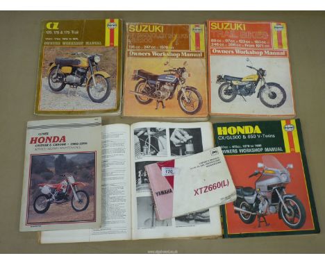 A quantity of manuals including Suzuki Trail Bikes 89 cc - 396 cc, 1971 onwards, Suzuki GT250 X7, GT200 X5 and SB200, two of 