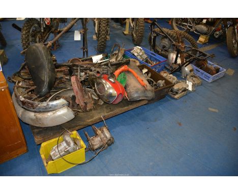 A quantity of four-stroke, single cylinder, air-cooled engined British Motorcycle parts including frames numbered ARR 8090, 0