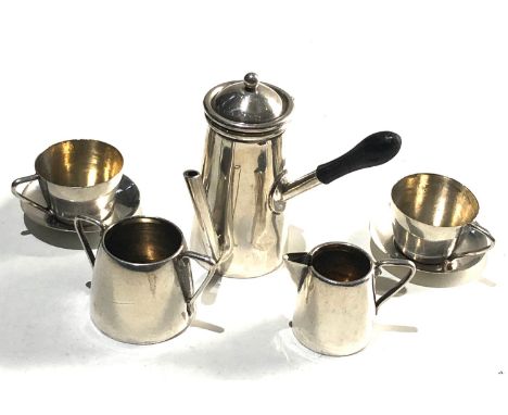 Vintage miniature silver coffee set with cups and saucers Birmingham silver hallmarks 
