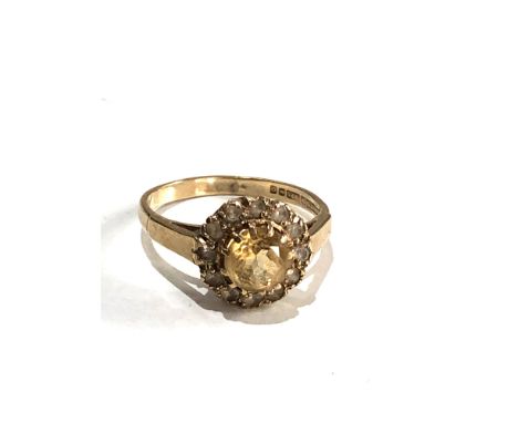 Vintage 9ct gold citrine &amp; gemstone halo ring 2.5g 