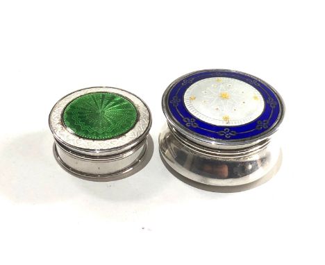 2 Antique Silver &amp; guilloche enamel lid Pill Boxes both have Birmingham silver hallmarks as shown largest measures approx