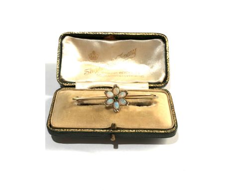 Antique 9ct gold opal &amp; emerald flower design bar brooch 