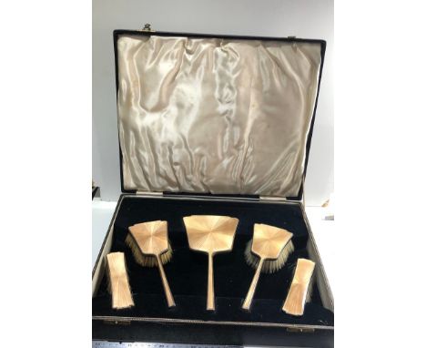 Boxed antique Silver &amp; enamel brush set 