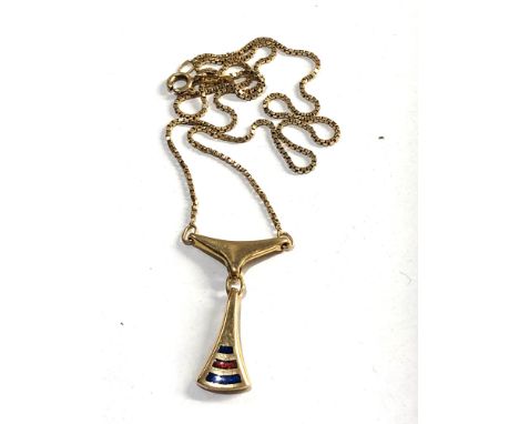 18ct gold enamel  drop pendant necklace 6.2g 