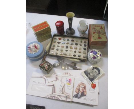 A mixed lot to include a HH Tammens prize cabinet, first day covers, a Goround boxed toy, signed George Robey picture with RA