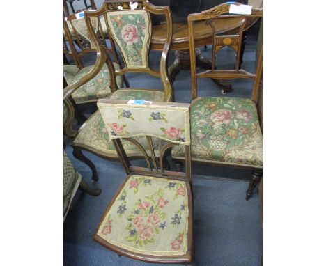 Two late 19th century occasional chairs, one having a tapestry seat and back, support together with two early 20th century op