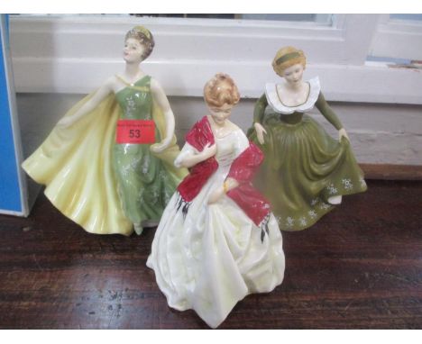 Two Doulton figures to include Geraldine HN2348, Alexandra HN 2398 and a Worcester figure First Dance 3629 