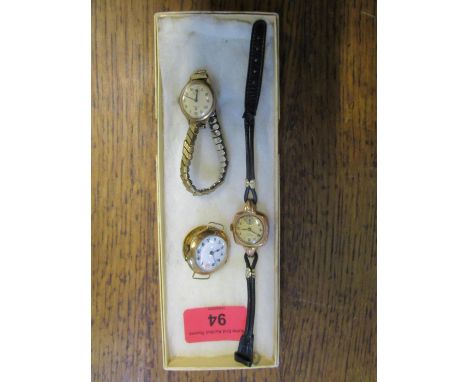 An early 20th century 15ct gold cased manual wind wristwatch, a J W Benson 9ct gold cased ladies wristwatch, the Arabic dial 
