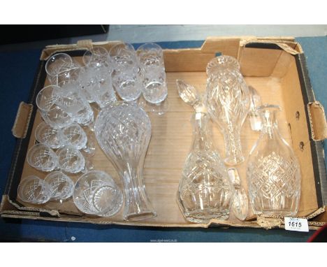 A quantity of cut glasses including a pair of Edinburgh Brandy balloons, a set of six Port/Sherry glasses, three cut glass de