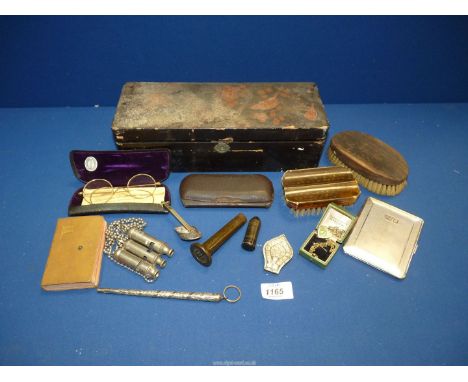A small quantity of miscellanea to include three ACME whistles, chrome cigarette case, pocket 'New Testament', clothes brushe